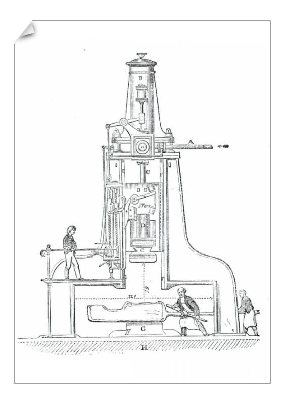 A1 Poster. Nasmyth's patent steam hammer, 1844. Creator: