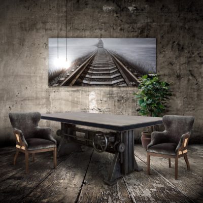 Craftsman Industrial Dining Table - Adjustable Height Iron Base - Gray Top