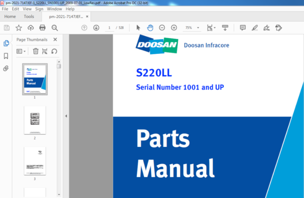 Daewoo Doosan S220LL Excavator Log Loader Parts Manual – PDF DOWNLOAD
