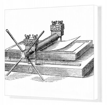 Hand printing press. Box Canvas Print. Antique engraving of Printing hand press.