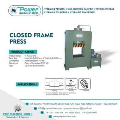 Hydraulic Presses - Closed Frame Press  (Application : #Blanking #Punching #Embossing)