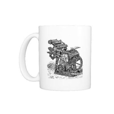 Antique printing press. Photo Mug. Antique illustration of printing press typography machine.