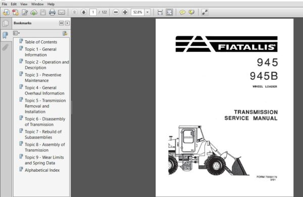 Fiat Allis Wheel Loaders 945 945B Service Manual
