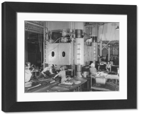 Large Framed Photo. Women working heavy machinery at an aircraft